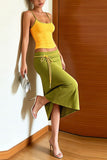 Contrast Trim Cami and Drawstring Midi Skirt Set