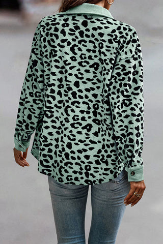 Leopard Print Ribbed Button-Front Shacket
