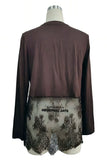 Sheer Lace Hem Long Sleeve Crew Neck Top