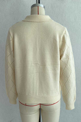 Argyle Knit Collared Button-Front Cardigan