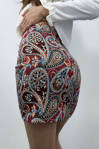 Paisley Jacquard Bodycon Mini Skirt