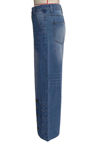 High-Waist Wide-Leg Button Detail Baggy Jeans
