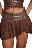 Lace-Up Waist Tiered Ruffle Mini Skirt
