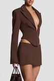 V-Neck Hook-Front Blazer Skirt Set