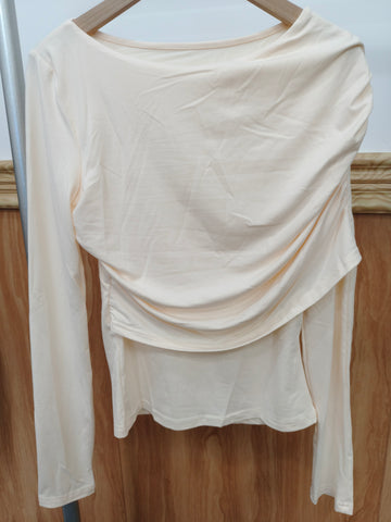 Ruched Boat Neck Long Sleeve Crop Top