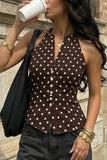 Polka Dot Halter Button-Front Tank