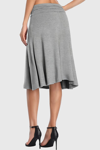 Ruched Waistband A-Line Midi Skirt