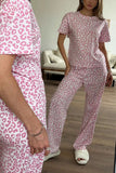 Leopard Print Crew Neck Pants Set