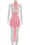 Ruched Halter Deep V-Neck Mini Dress