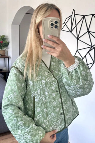Floral Quilted Contrast Trim Jacket