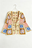 Crochet Patchwork Open Front Bell Sleeve Cardigan