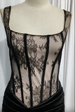 Square Neck Lace Corset Mini Dress