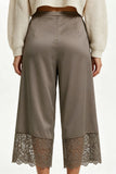 Lace Insert Drawstring Wide-Leg Casual Pants