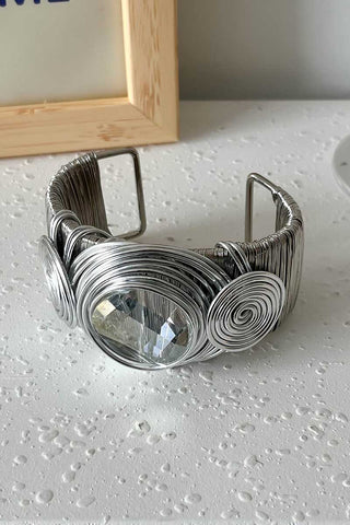 Wire-Wrapped Spiral Gem Cuff Bracelet