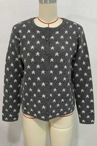 Star Pattern Button-Front Knit Cardigan