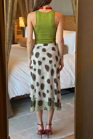 Polka Dot Ruffle Wrap Midi Skirt