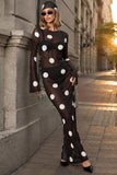 Sheer Polka Dot Bell Sleeve Maxi Dress