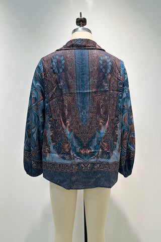 Paisley Print Bell Sleeve Collared Blouse