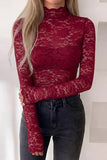 Floral Lace Mock Neck Long Sleeve Blouse