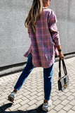 Plaid Button-Front Long Sleeve Shacket