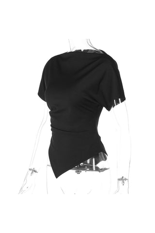 Ruched Asymmetrical Hem Short Sleeve Top