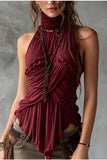 High Neck Ruffle Pleated Halter Top