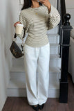 Striped Ribbed Knit Long Sleeve Top