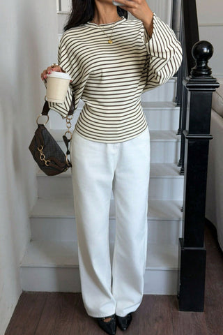 Striped Ribbed Knit Long Sleeve Top