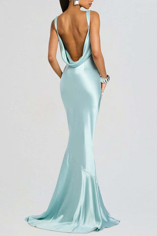 Satin Cowl Neck Mermaid Maxi Dress