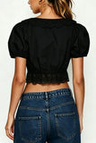 Tie-Front Puff-Sleeve Crop Top