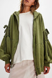 Tie-Sleeve Puff Zip-Up Hoodie