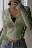 Ribbed Zip-Front Hooded Crop Hoodie