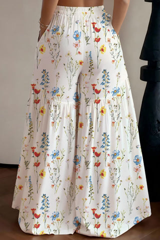 Floral Print Tiered Wide-Leg Pants