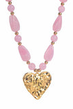 Textured Heart Pendant Beaded Necklace