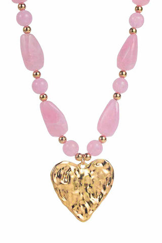 Textured Heart Pendant Beaded Necklace