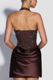 Sequin Halter Satin Mini Casual Dress