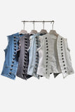 Button-Embellished Sleeveless Denim Jacket