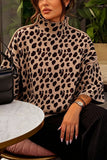 Leopard Print Mock Neck Bell Sleeve Sweater