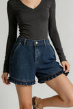 Ruffle-Hem High-Waist Denim Shorts