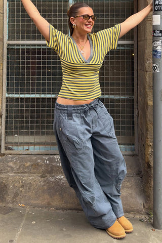 Striped Wrap-Front Top
