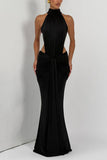 Ruched High-Neck Bodycon Maxi Dress