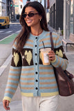 Striped Heart Intarsia Button-Front Cardigan