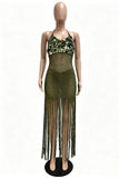 Sequin Halter Fringe Bodycon Vacation Dress