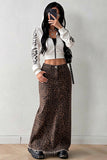 Leopard Print High-Waist Maxi Denim Skirt