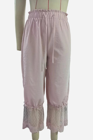 Lace-Trim Wide-Leg Casual Pants