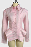 Striped Puff Sleeve Peplum Shirt