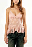 Sheer Floral Lace V-Neck Ruffle Tank