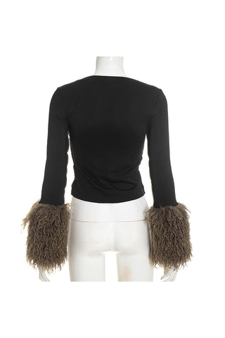 Scooped Neck Long Sleeve Crop Top