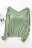 Long Sleeve V-Neck Built-In Bra Top