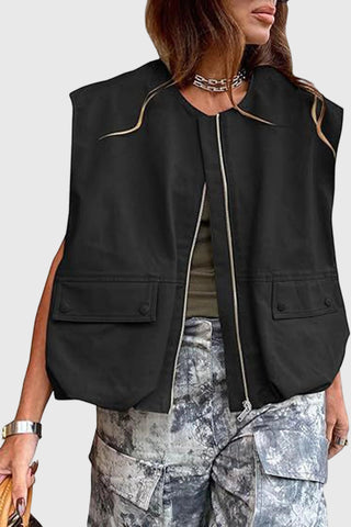 Zip-Front Sleeveless Utility Vest